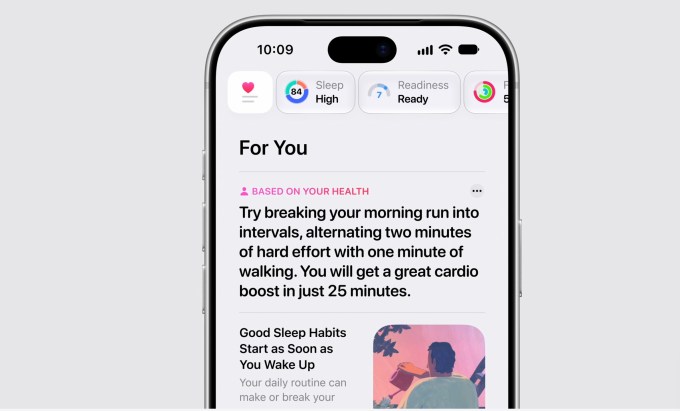 A preview screenshot of the redesigned Health app interface