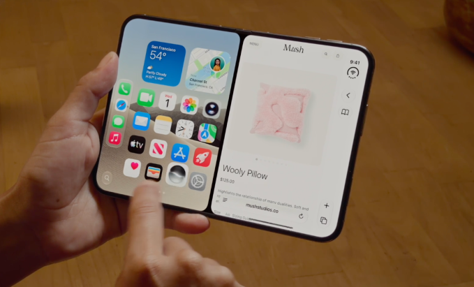 The newly announced foldable iPhone Duo shown during the keynote